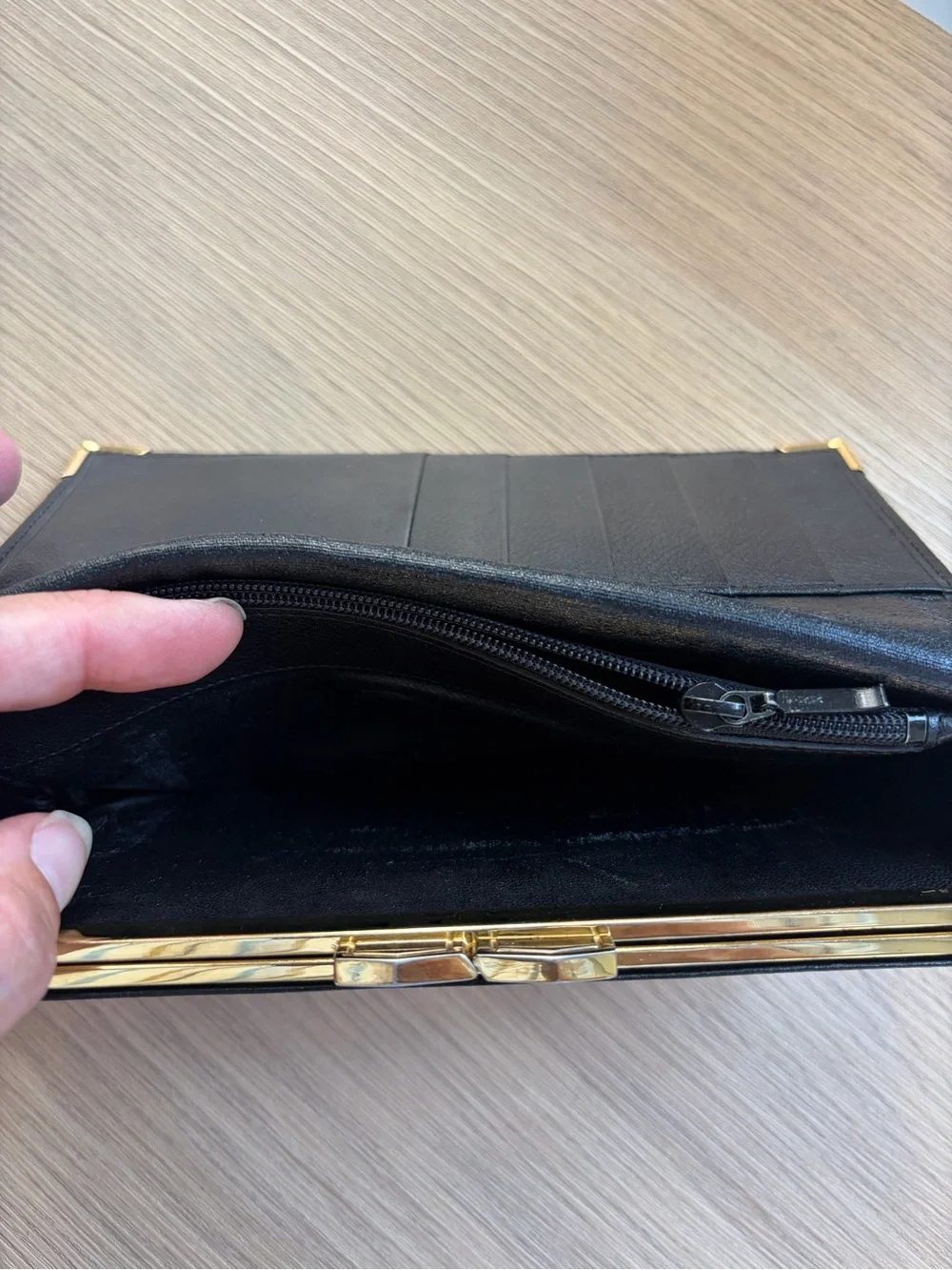 Saint Laurent Black Leather Continental Wallet with Gold Corner Hardware